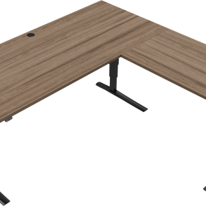 Tre-bens hæve-/sænkebord, skrivebord ZenNord Rise&Rest 180x180 65-125 cm mørk valnød/sort stel