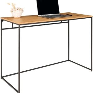 Valencia skrivebord 100 x 45 cm i sort metalstel og med bordplade i ege look.