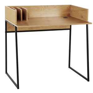 NORDLYS Benton skrivebord, m. opbevaring - brun træ og sort metal (90x48)
