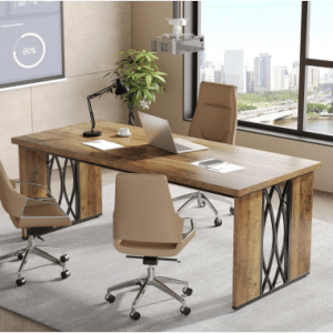 Skrivebord i metal og MDF 200 x 70 cm - Sort/Brun