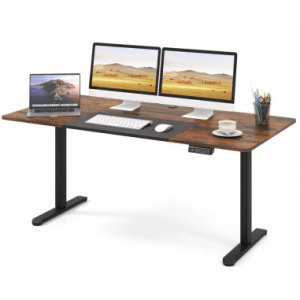 Hæve-/Sænke skrivebord i aluminium og møbelplade 140 x 70 cm - Sort/Brun træ
