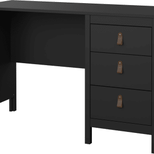 Skrivebord Vesterholm Lunor, 3 skuffer, mat sort, B120 x D48 cm, FSC, produceret i Danmark