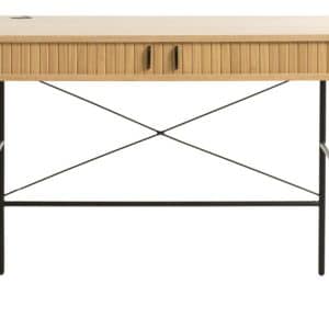 Nola skrivebord, m. 2 skydelåger - natur egetræsfinér og sort metal (60x120)