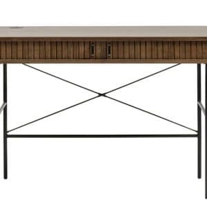 Nola skrivebord, m. 2 skydelåger - røgfarvet egetræsfinér og sort metal (60x120)