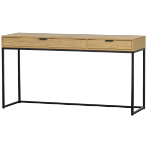 WOOOD Silas skrivebord, m. 2 skuffer - natur eg melamin og metal (140x44)